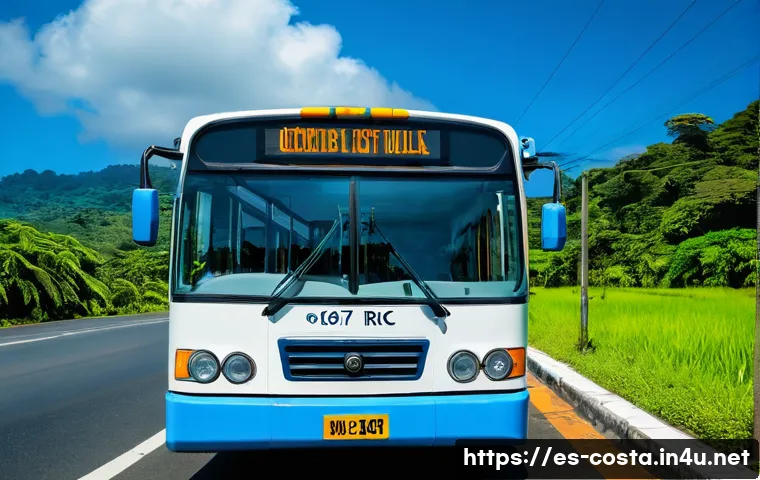 코스타리카 대중교통 이용법 - Here are three detailed image prompts in English, designed to capture the essence of Costa Rican bus...